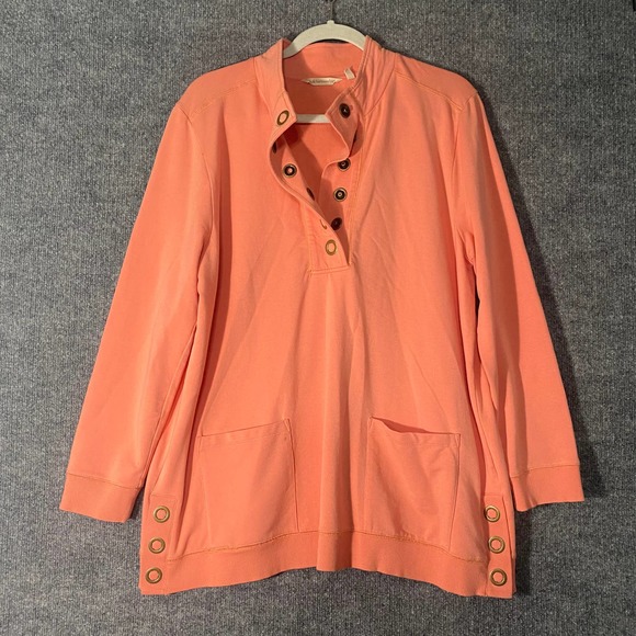 Soft Surroundings Jersey Knit Tunic Large Petite Coral Pink Orange Mock Neck LS - Picture 1 of 8